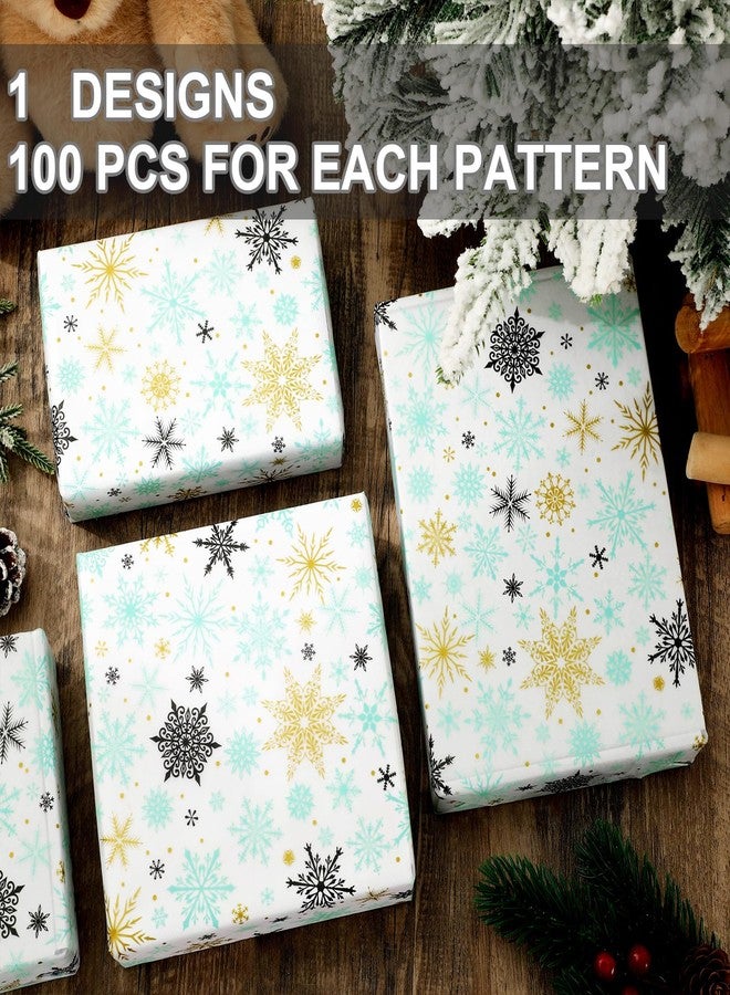 JarThenaAMCS ورق تغليف هدايا مزخرف من JarThenaAMCS، 100 ورقة، أزرق وبني، بنقشة ندفة الثلج، ورق فني مزخرف لحفلات عيد الميلاد الشتوية والأعمال اليدوية، مقاس 14 × 20 بوصة - Image 3